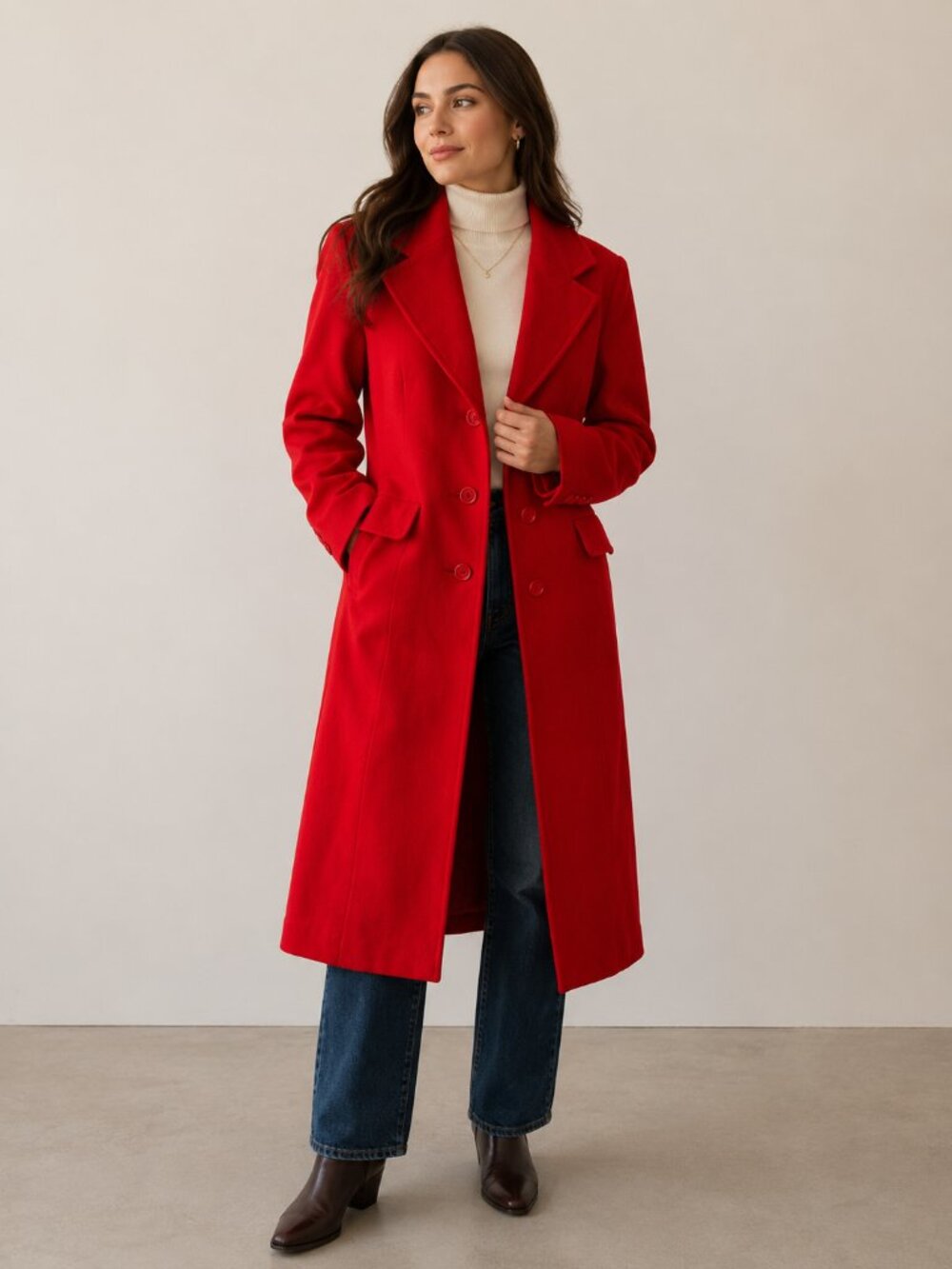 Vintage J.G. Hook Petite Red 100% Wool Long Coat USA Old Money Preppy